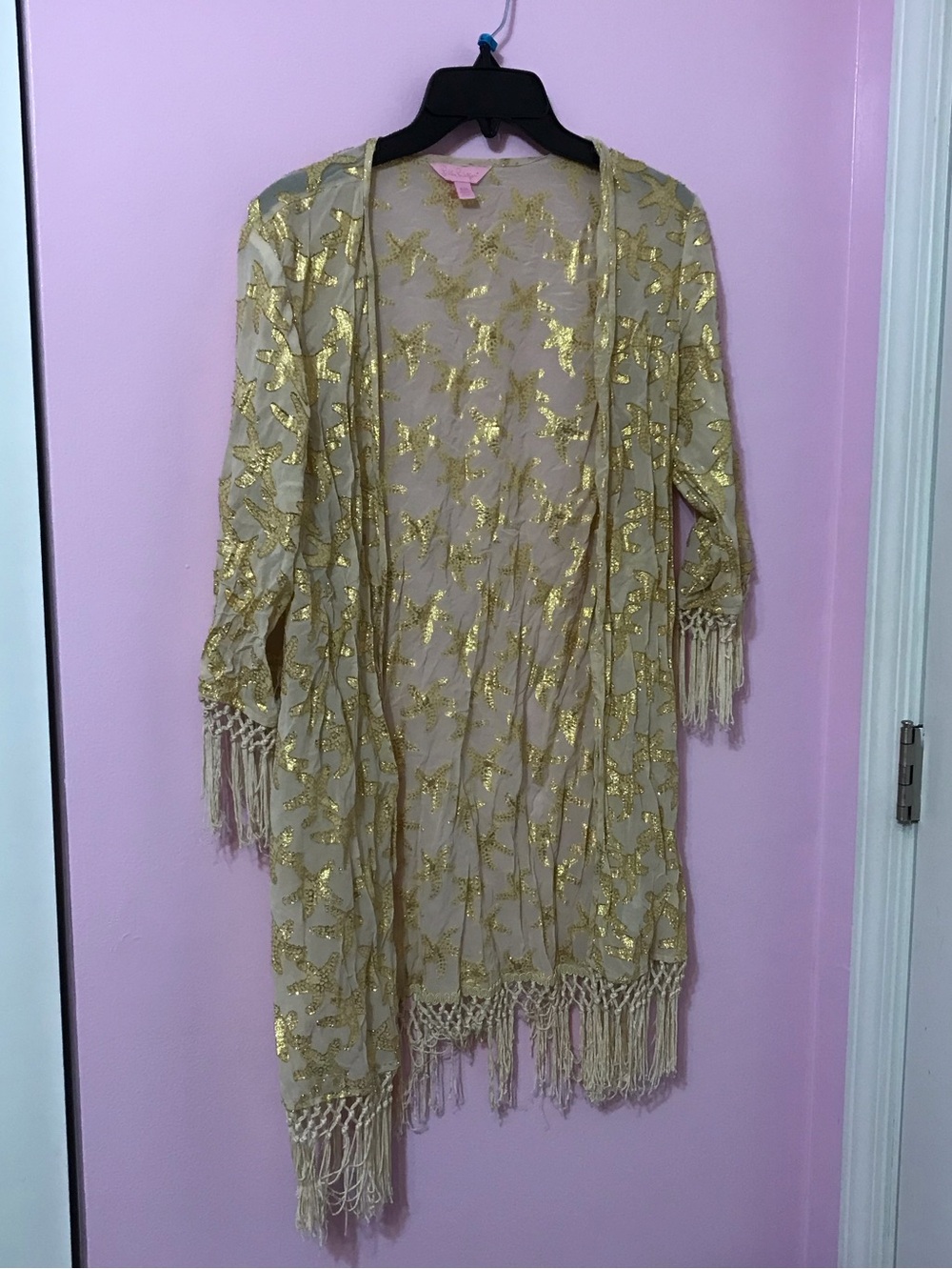 Lilly Pulitzer gold starfish printed Noelle Kimono S/M